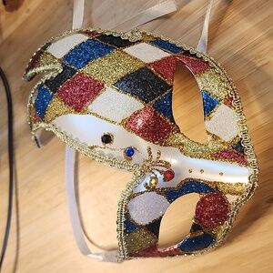 New Venetian mask - black, gold, red & blue